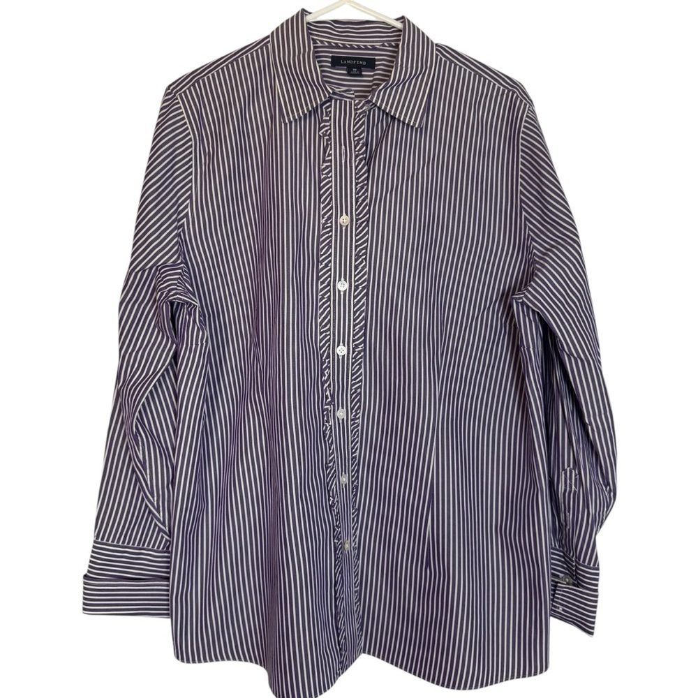 Lands' End Purple and White Striped Button Down Size 18 Shirt